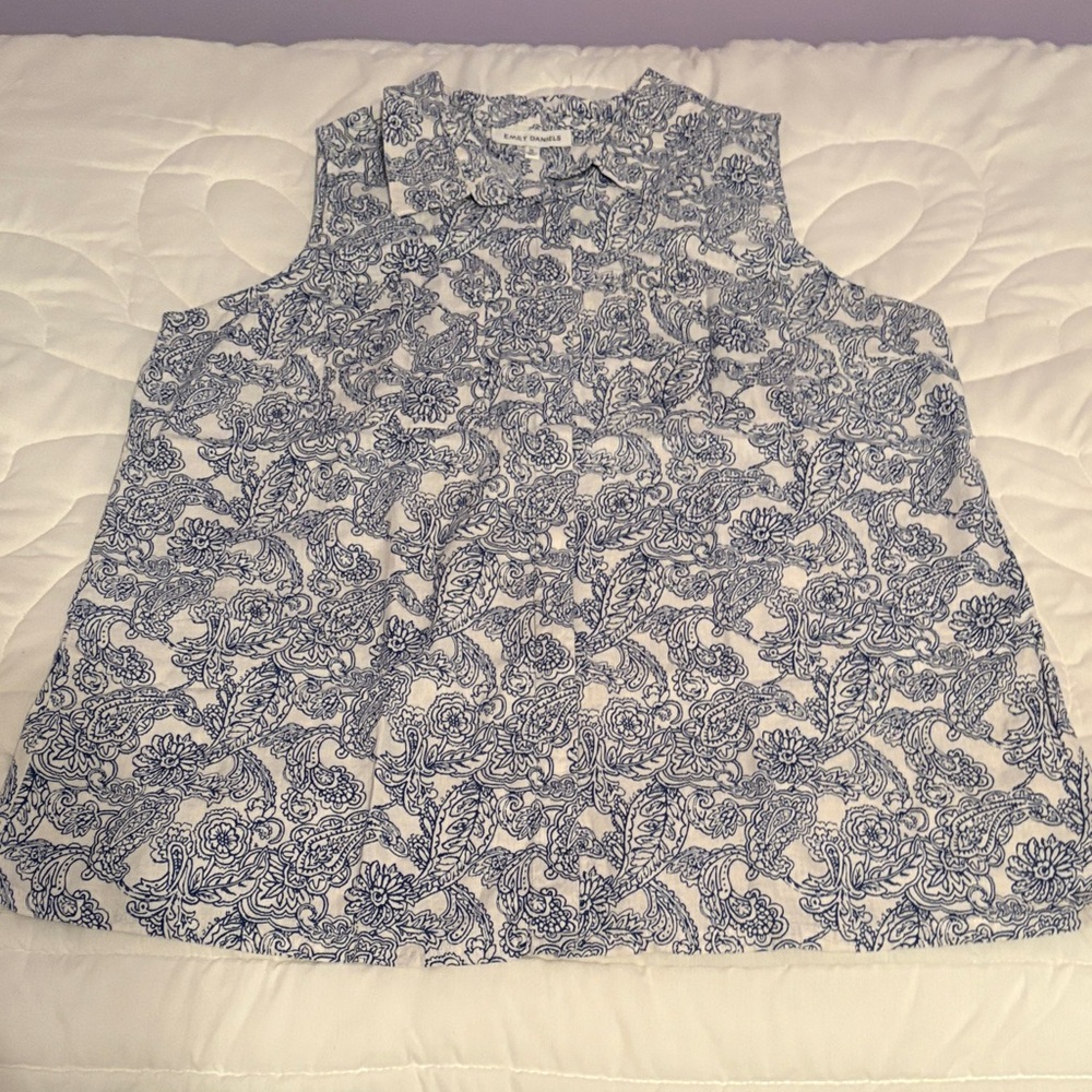 Sleeveless Blue Floral Blouse by Emily Daniel’s